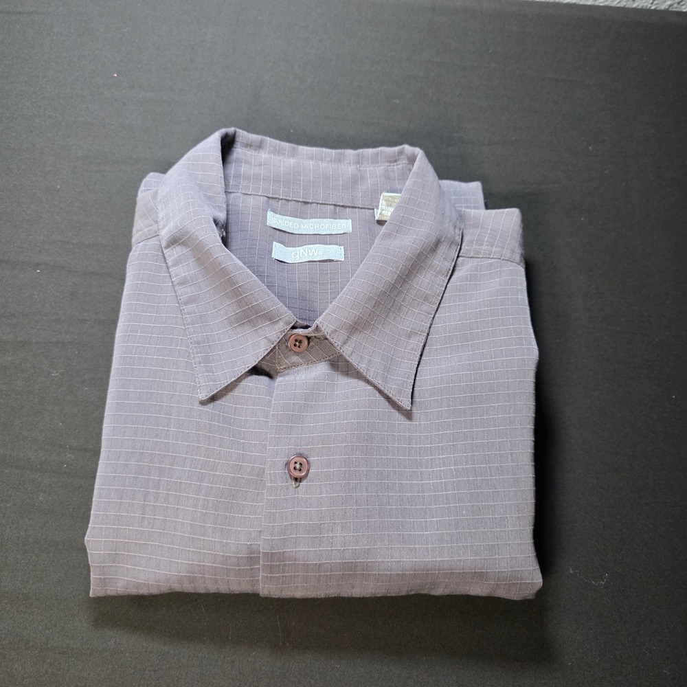 gNw‎ Mens Sueded Microfiber Short Sleeve Grid Button Down Shirt Grey Purple XL